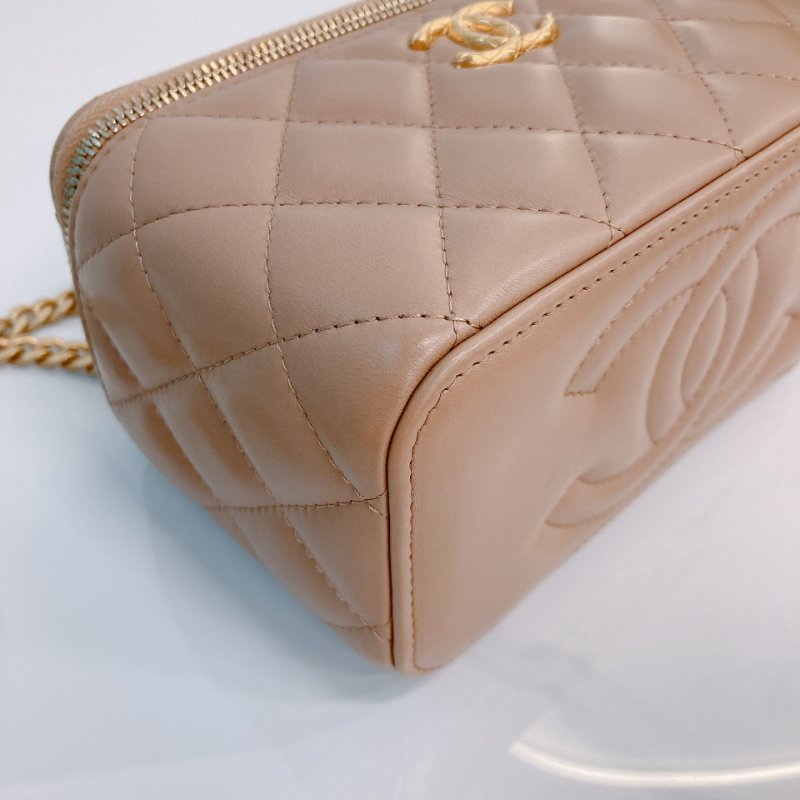 MS0723 Chanel 香奈兒米色化妝盒子鏈條包 金扣 Vanity Case Gold Bead Beige x GHW-6