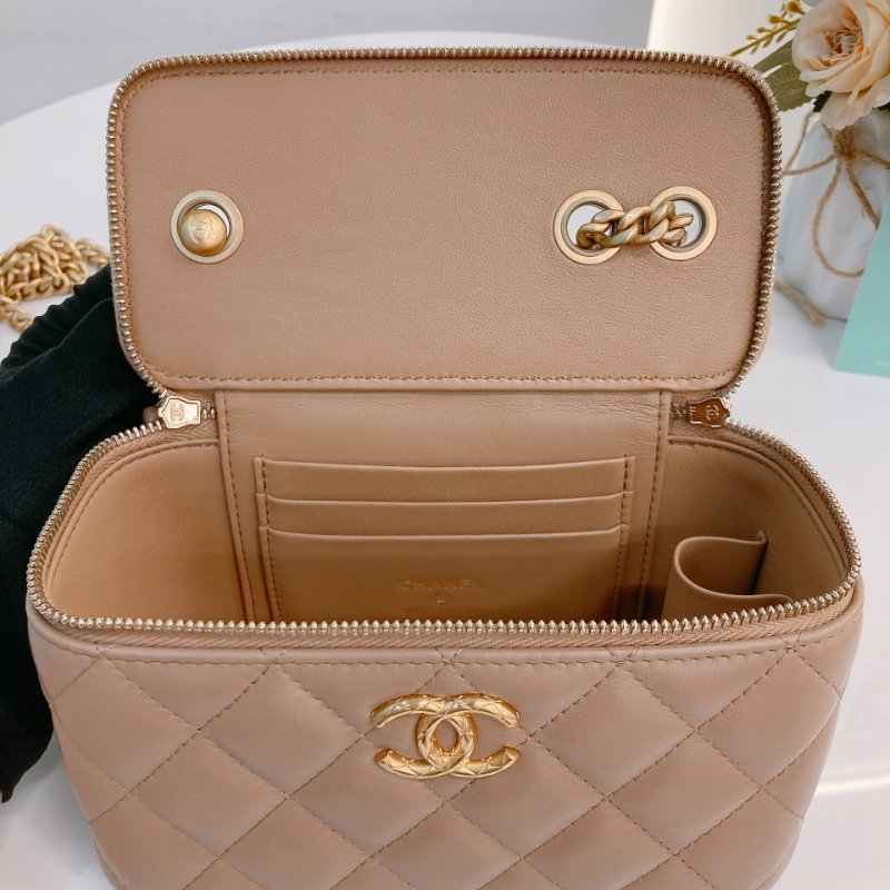 MS0723 Chanel 香奈兒米色化妝盒子鏈條包 金扣 Vanity Case Gold Bead Beige x GHW-13
