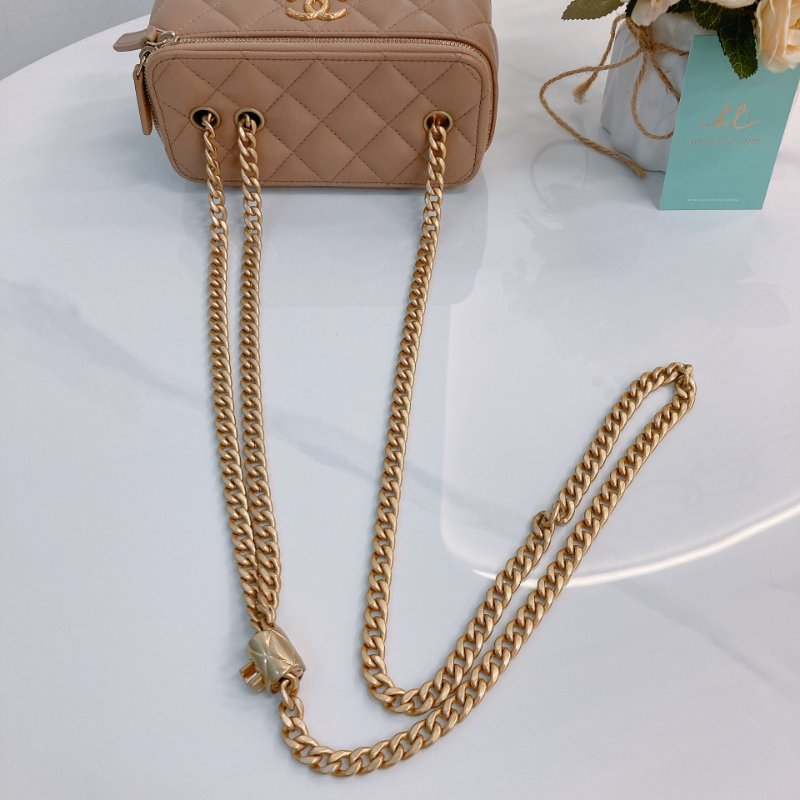 MS0723 Chanel 香奈兒米色化妝盒子鏈條包 金扣 Vanity Case Gold Bead Beige x GHW-21