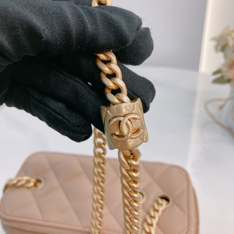 MS0723 Chanel 香奈兒米色化妝盒子鏈條包 金扣 Vanity Case Gold Bead Beige x GHW-22