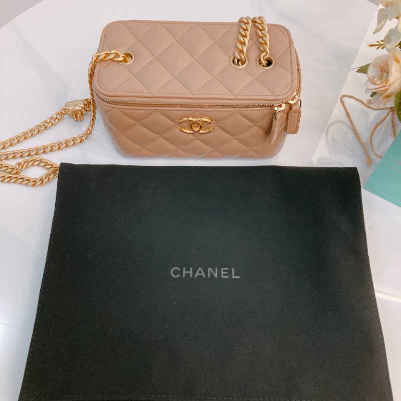 MS0723 Chanel 香奈兒米色化妝盒子鏈條包 金扣 Vanity Case Gold Bead Beige x GHW-23