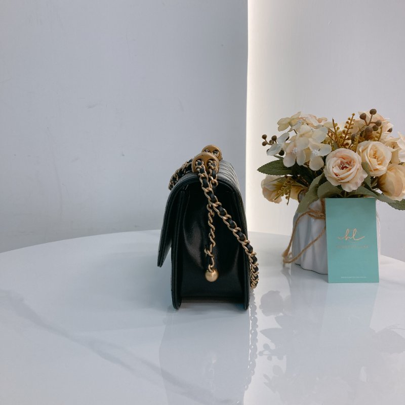MS0722 Chanel 香奈兒羊皮雙肩鏈條斜挎包 黑色金扣 Flap Bag 18cm With Chain And Small Ball Lambskin Black x GHW-5