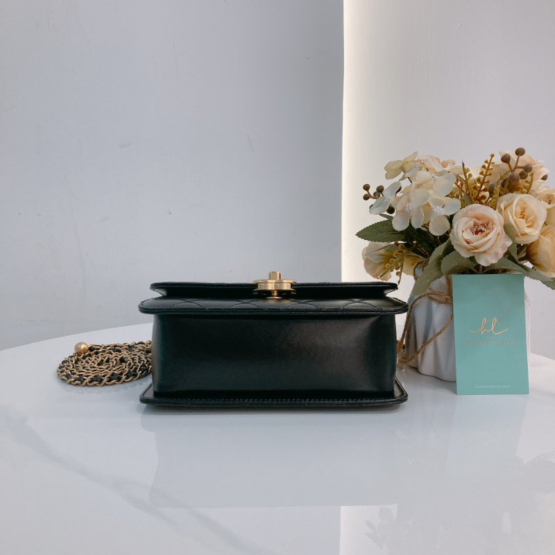 MS0722 Chanel 香奈兒羊皮雙肩鏈條斜挎包 黑色金扣 Flap Bag 18cm With Chain And Small Ball Lambskin Black x GHW-6