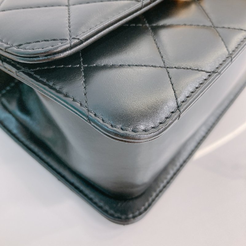 MS0722 Chanel 香奈兒羊皮雙肩鏈條斜挎包 黑色金扣 Flap Bag 18cm With Chain And Small Ball Lambskin Black x GHW-7