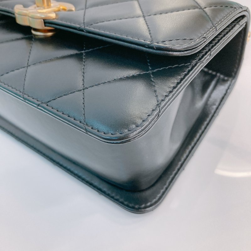 MS0722 Chanel 香奈兒羊皮雙肩鏈條斜挎包 黑色金扣 Flap Bag 18cm With Chain And Small Ball Lambskin Black x GHW-8