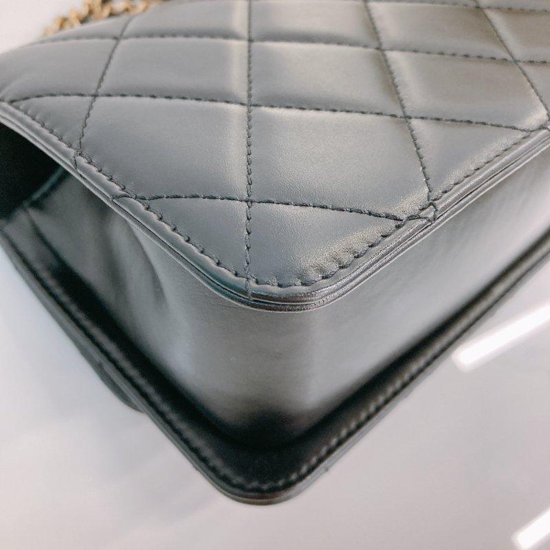 MS0722 Chanel 香奈兒羊皮雙肩鏈條斜挎包 黑色金扣 Flap Bag 18cm With Chain And Small Ball Lambskin Black x GHW-9