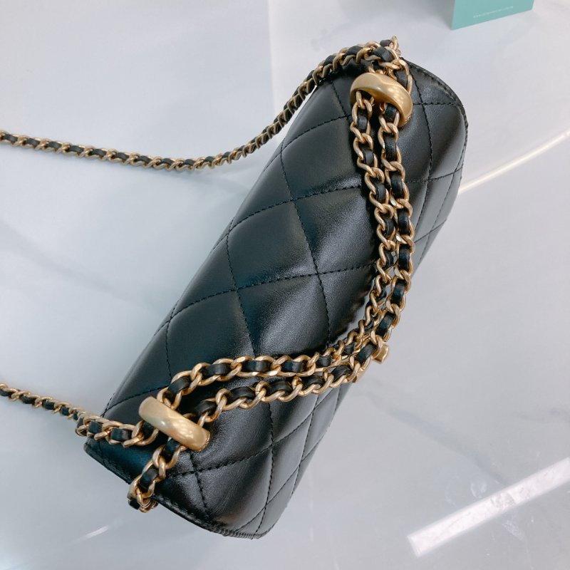 MS0722 Chanel 香奈兒羊皮雙肩鏈條斜挎包 黑色金扣 Flap Bag 18cm With Chain And Small Ball Lambskin Black x GHW-10
