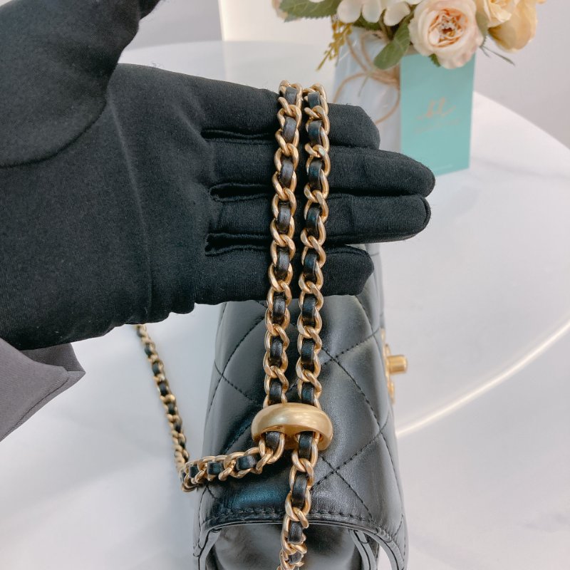 MS0722 Chanel 香奈兒羊皮雙肩鏈條斜挎包 黑色金扣 Flap Bag 18cm With Chain And Small Ball Lambskin Black x GHW-12