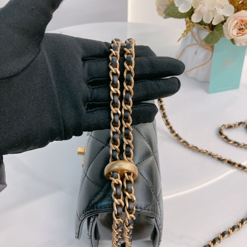 MS0722 Chanel 香奈兒羊皮雙肩鏈條斜挎包 黑色金扣 Flap Bag 18cm With Chain And Small Ball Lambskin Black x GHW-13
