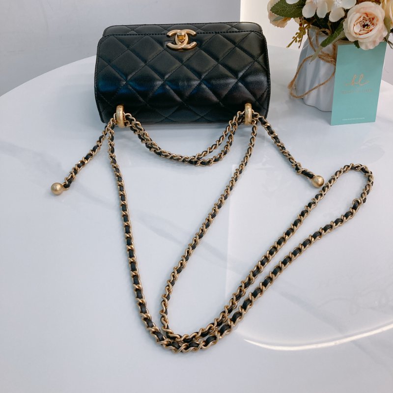 MS0722 Chanel 香奈兒羊皮雙肩鏈條斜挎包 黑色金扣 Flap Bag 18cm With Chain And Small Ball Lambskin Black x GHW-14