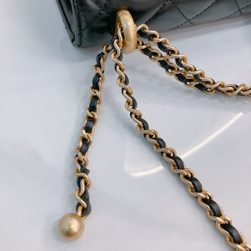 MS0722 Chanel 香奈兒羊皮雙肩鏈條斜挎包 黑色金扣 Flap Bag 18cm With Chain And Small Ball Lambskin Black x GHW-17