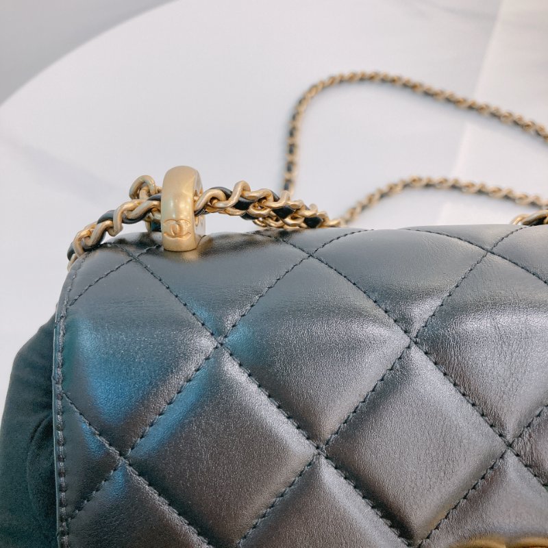 MS0722 Chanel 香奈兒羊皮雙肩鏈條斜挎包 黑色金扣 Flap Bag 18cm With Chain And Small Ball Lambskin Black x GHW-18