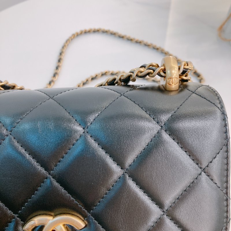 MS0722 Chanel 香奈兒羊皮雙肩鏈條斜挎包 黑色金扣 Flap Bag 18cm With Chain And Small Ball Lambskin Black x GHW-19