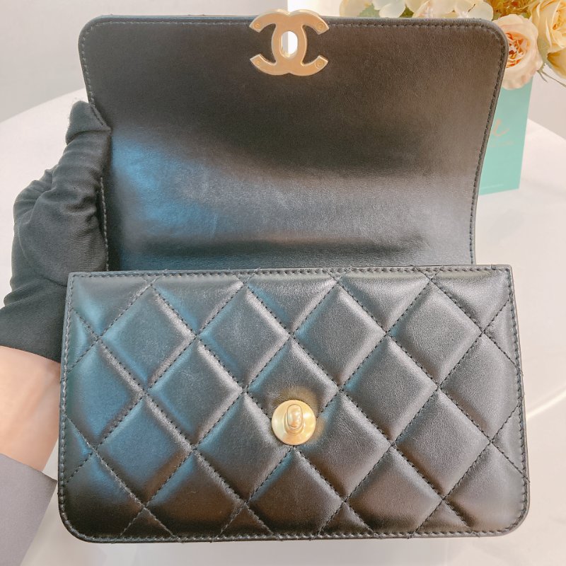 MS0722 Chanel 香奈兒羊皮雙肩鏈條斜挎包 黑色金扣 Flap Bag 18cm With Chain And Small Ball Lambskin Black x GHW-21