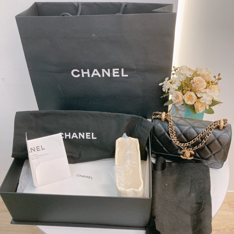 MS0722 Chanel 香奈兒羊皮雙肩鏈條斜挎包 黑色金扣 Flap Bag 18cm With Chain And Small Ball Lambskin Black x GHW-29