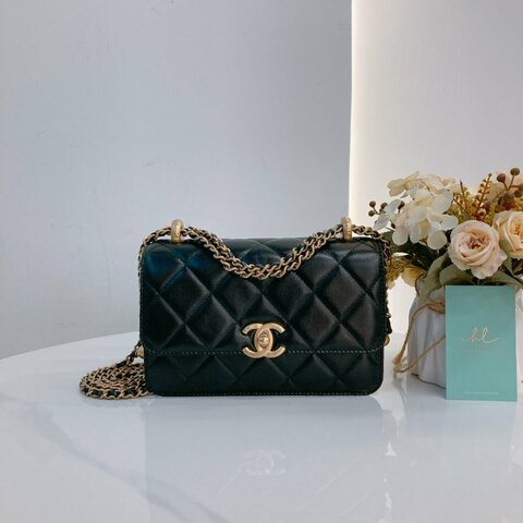 MS0722 Chanel 香奈兒羊皮雙肩鏈條斜挎包 黑色金扣 Flap Bag 18cm With Chain And Small Ball Lambskin Black x GHW