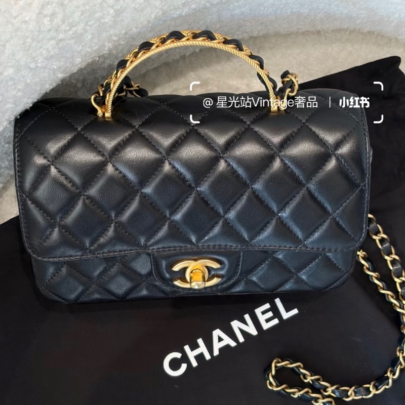 💕Chanel 手柄 黑金 大mini CF handle 💕近全新-7