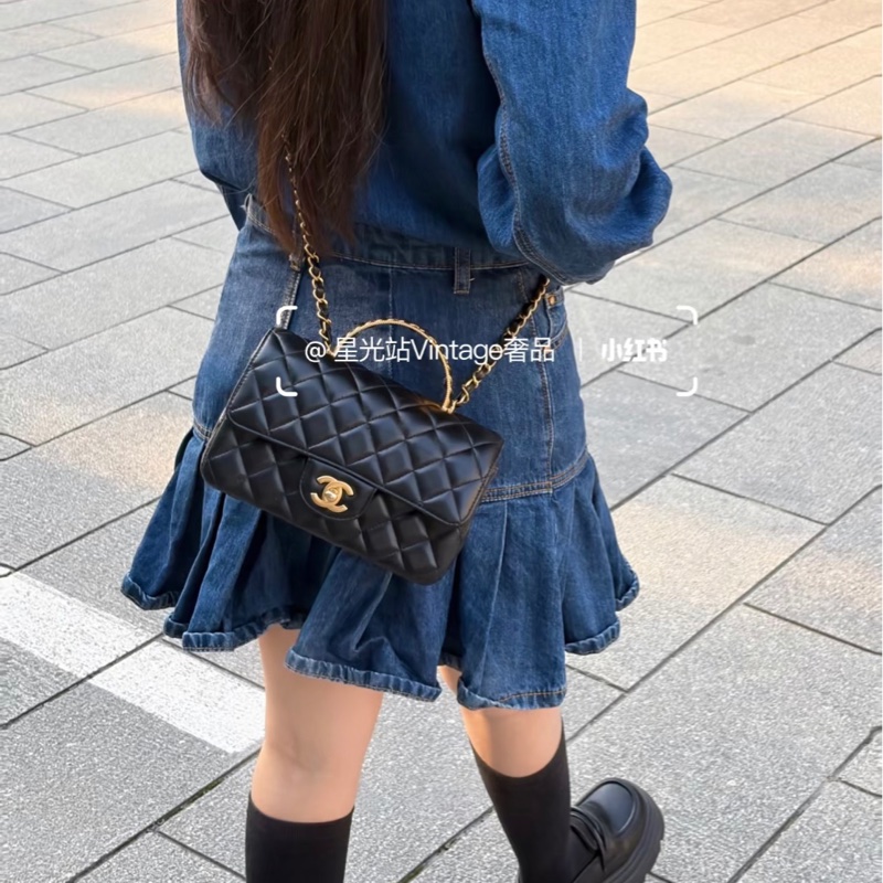 💕Chanel 手柄 黑金 大mini CF handle 💕近全新-8