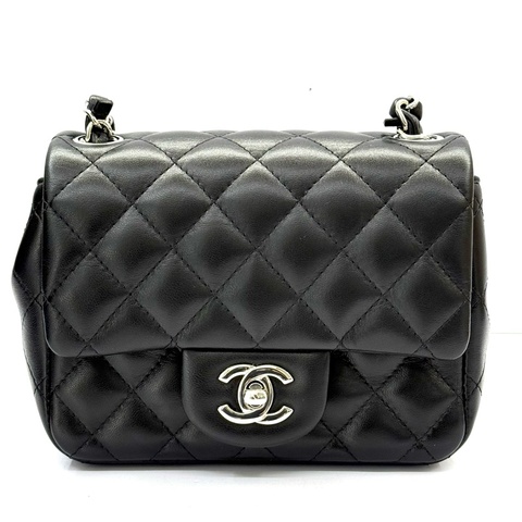 CHANEL 香奈兒 黑色羊皮MINI鏈條斜背包 RFID MICROCHIP A35200