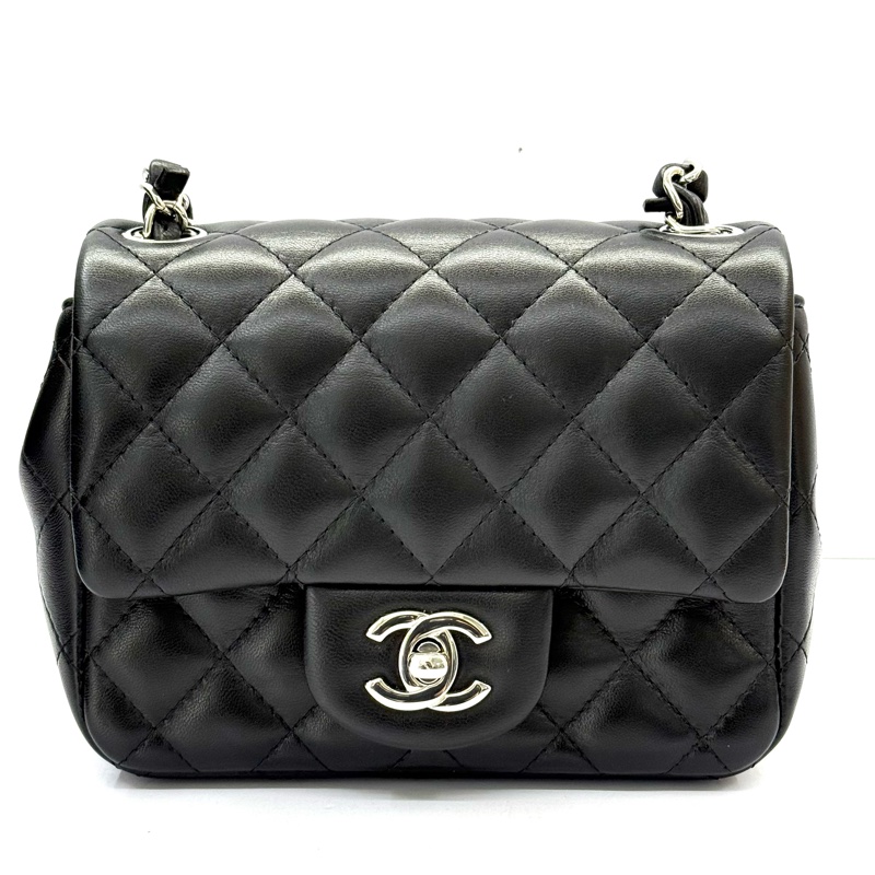CHANEL 香奈兒 黑色羊皮MINI鏈條斜背包 RFID MICROCHIP A35200-0