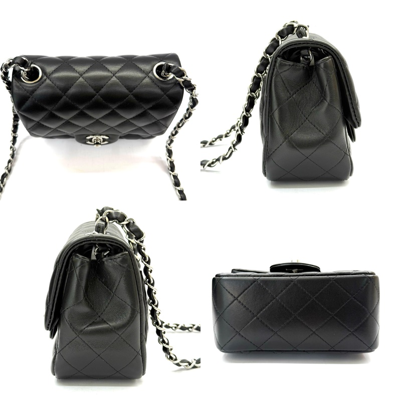 CHANEL 香奈兒 黑色羊皮MINI鏈條斜背包 RFID MICROCHIP A35200-3