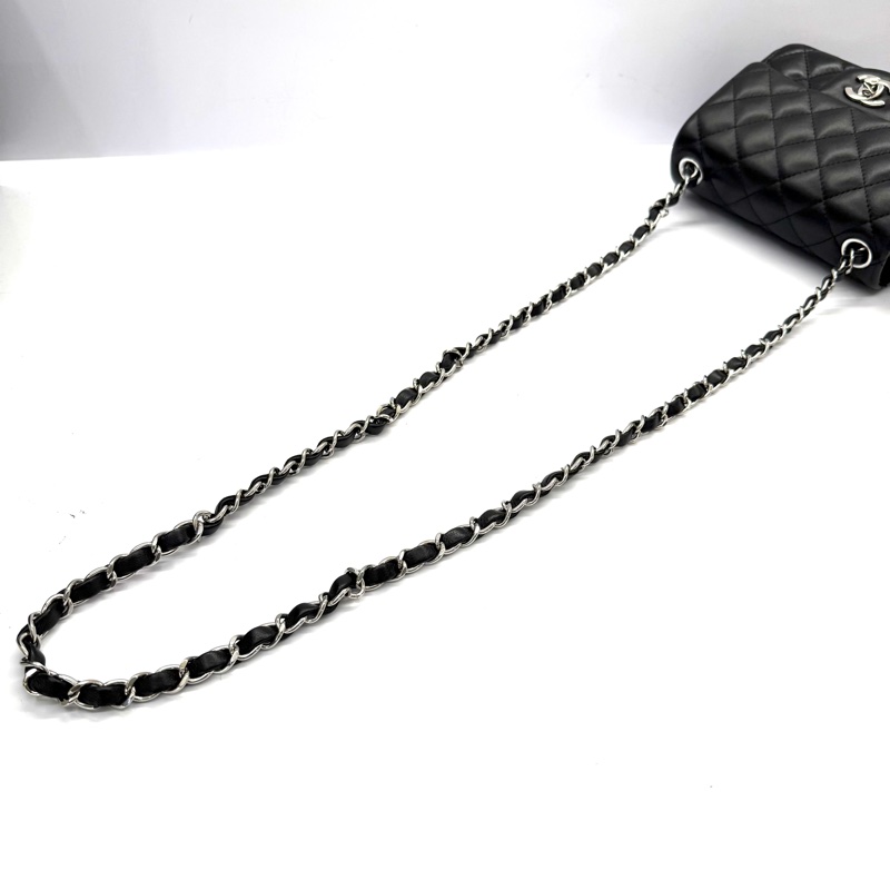 CHANEL 香奈兒 黑色羊皮MINI鏈條斜背包 RFID MICROCHIP A35200-5