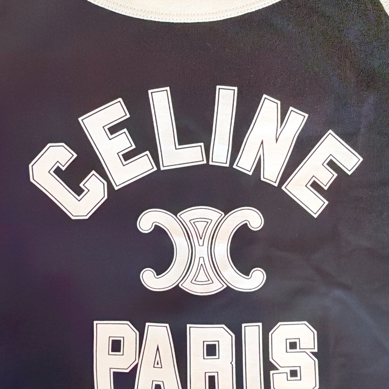 二手精品自賣❤️Celine經典款凱旋門黑色logo細肩帶背心.XS近全新-2