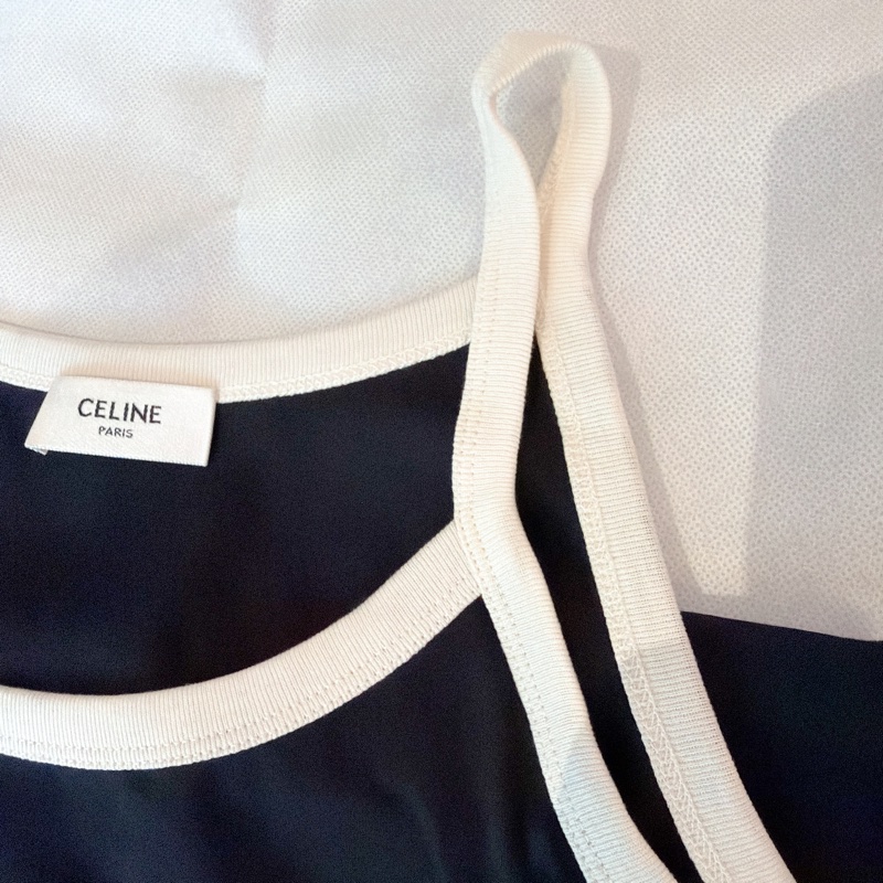 二手精品自賣❤️Celine經典款凱旋門黑色logo細肩帶背心.XS近全新-4