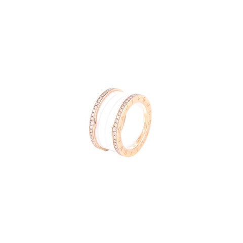 BVLGARI B.ZERO1彈簧戒指四圈雙邊鑽18K黃金/鑽石/白陶瓷53