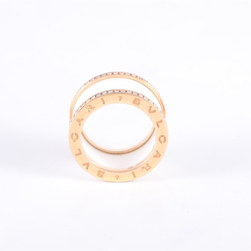 BVLGARI B.ZERO1彈簧戒指四圈雙邊鑽18K黃金/鑽石/白陶瓷53-2