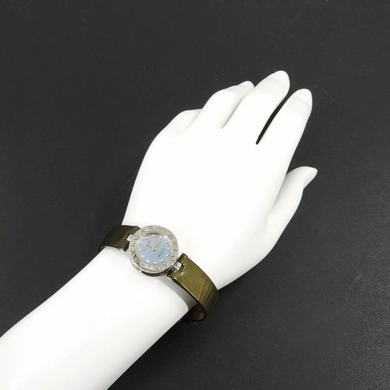 寶格麗 BVLGARI B-Zero1 BZ22S 女士腕錶 12P 鑲鑽 藍色錶殼 石英錶-3