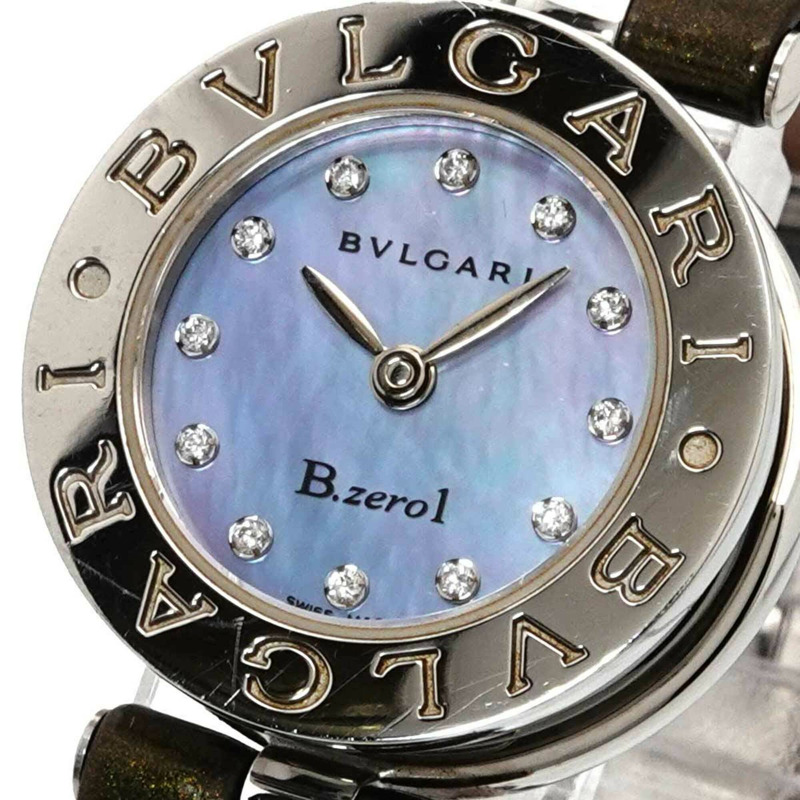 寶格麗 BVLGARI B-Zero1 BZ22S 女士腕錶 12P 鑲鑽 藍色錶殼 石英錶-6