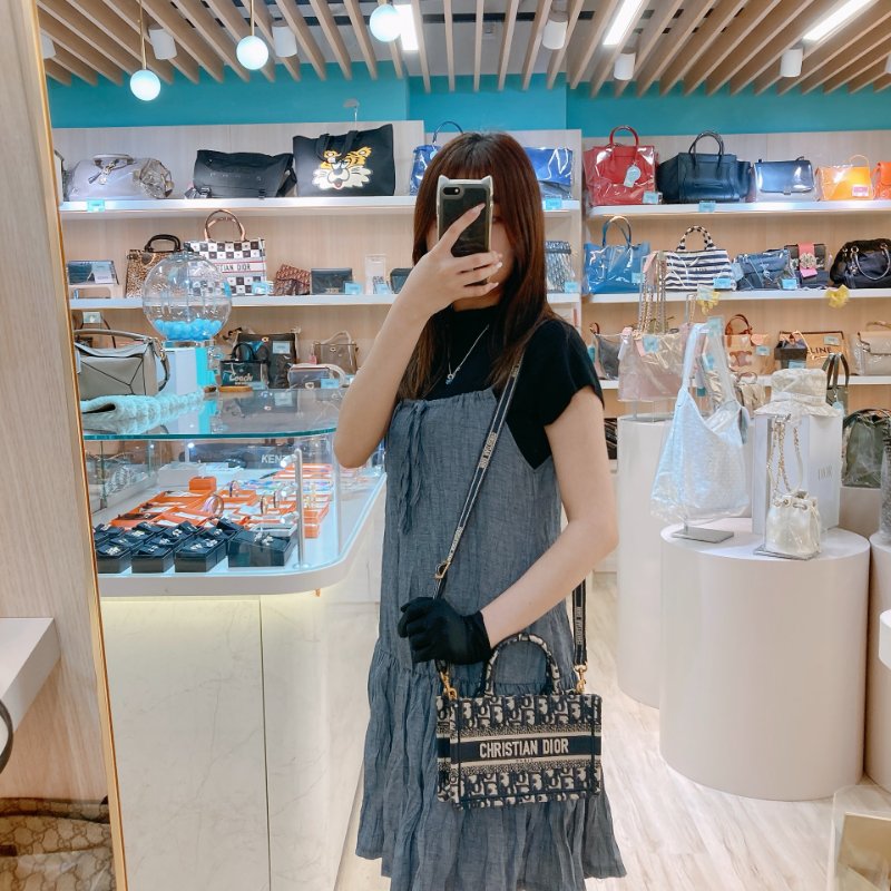 MS0718 Christian Dior 迪奧迷你手提包 織布提花海軍藍金扣 Book Tote Mini Oblique Navy x GHW-1