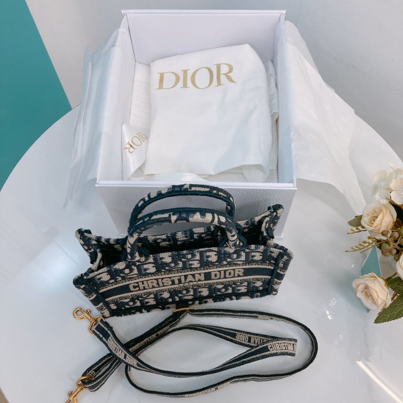 MS0718 Christian Dior 迪奧迷你手提包 織布提花海軍藍金扣 Book Tote Mini Oblique Navy x GHW-22