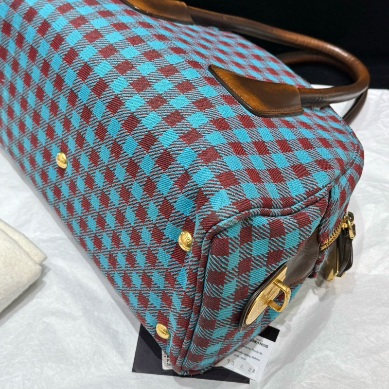 ✨98新🆕Prada /普拉達 藍紅格紋保齡球包單肩包 寶藏中古款❤️正品保障-5