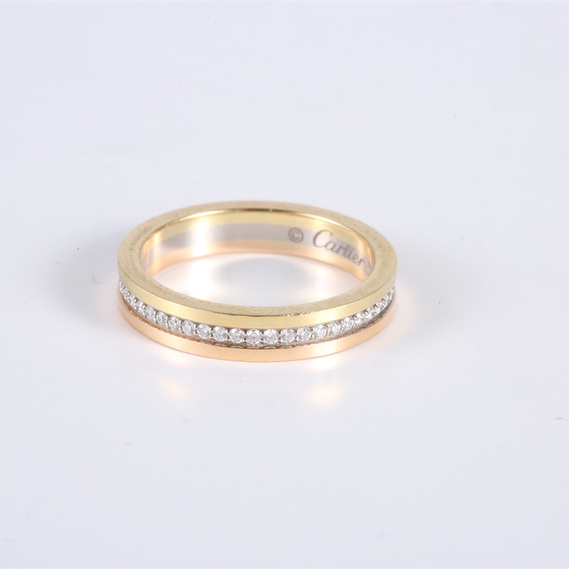 CARTIER 18K黃金/白金/玫瑰金鑽石VENDÔMELOUIS三色圈鑽戒指50-2