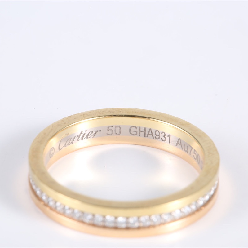 CARTIER 18K黃金/白金/玫瑰金鑽石VENDÔMELOUIS三色圈鑽戒指50-4