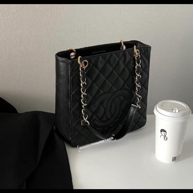 香奈兒 Chanel 黑色 荔枝皮 PST 鍊條包 肩背包 手提包-0
