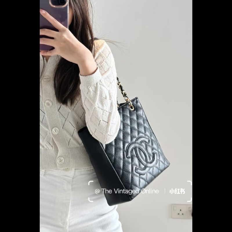香奈兒 Chanel 黑色 荔枝皮 PST 鍊條包 肩背包 手提包-1