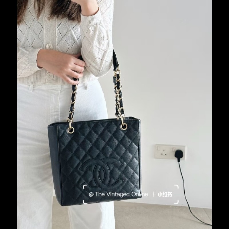 香奈兒 Chanel 黑色 荔枝皮 PST 鍊條包 肩背包 手提包-4