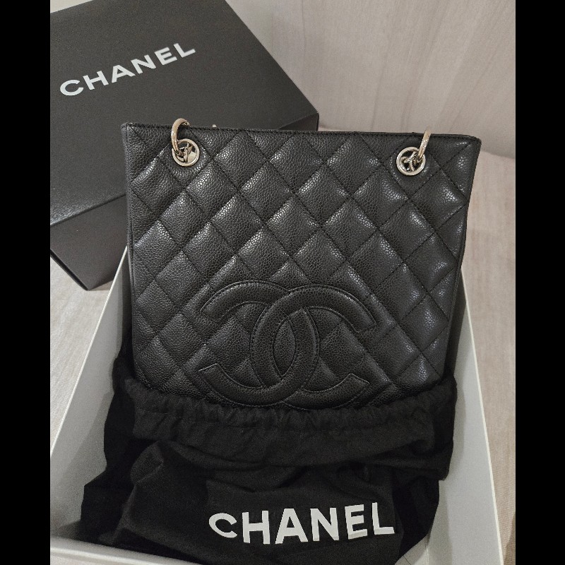 香奈兒 Chanel 黑色 荔枝皮 PST 鍊條包 肩背包 手提包-6