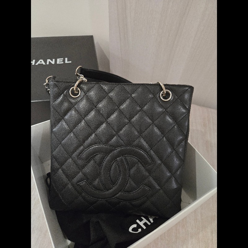香奈兒 Chanel 黑色 荔枝皮 PST 鍊條包 肩背包 手提包-7