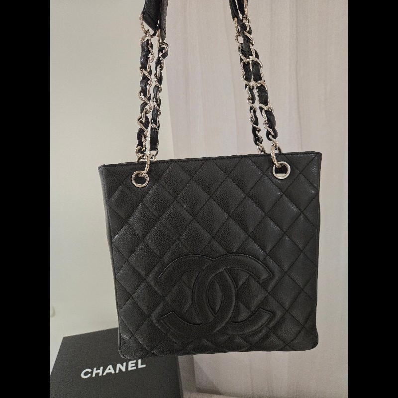香奈兒 Chanel 黑色 荔枝皮 PST 鍊條包 肩背包 手提包-8
