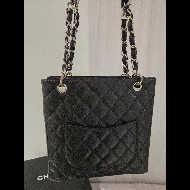 香奈兒 Chanel 黑色 荔枝皮 PST 鍊條包 肩背包 手提包-9