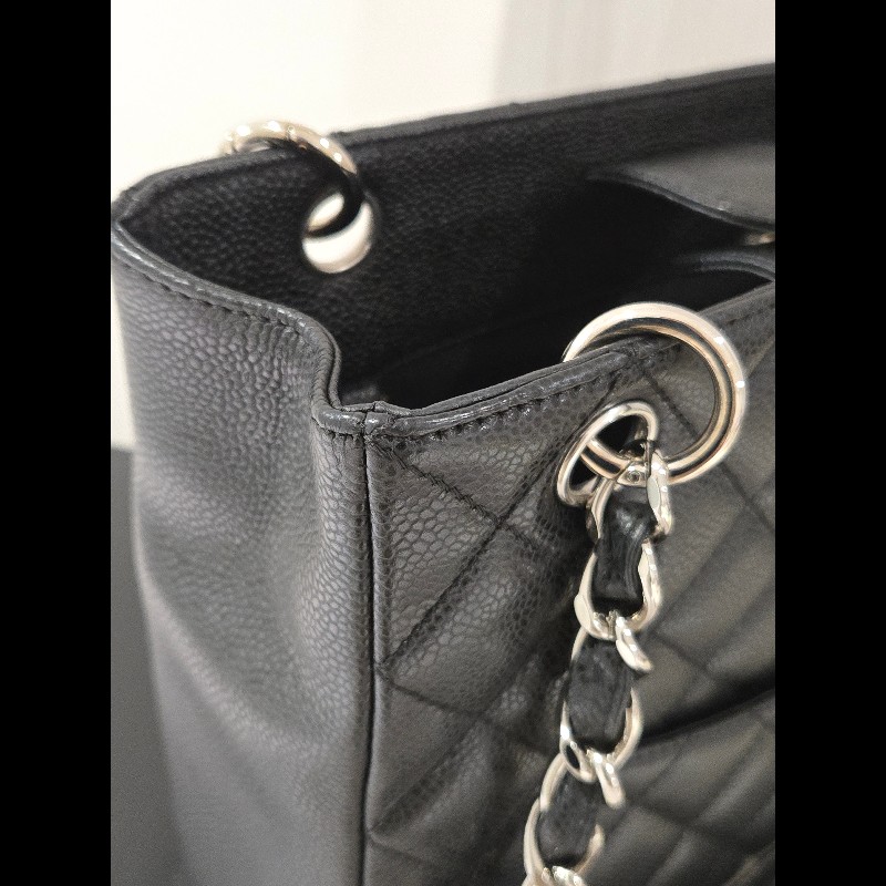 香奈兒 Chanel 黑色 荔枝皮 PST 鍊條包 肩背包 手提包-14
