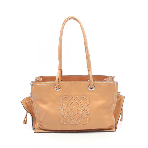 LOEWE Anagram 購物手提包，棕色皮革，二手女款