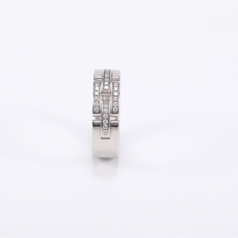 CARTIER 三排鑽鏈節與鏈條系列坦克半鑽戒指18K白金 51-1