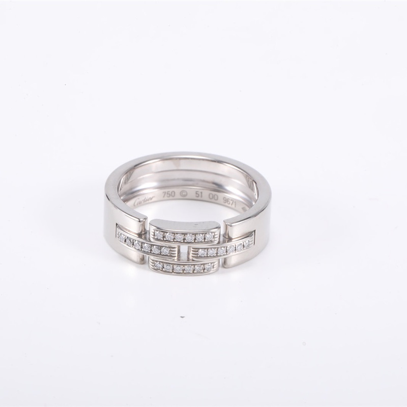 CARTIER 三排鑽鏈節與鏈條系列坦克半鑽戒指18K白金 51-2