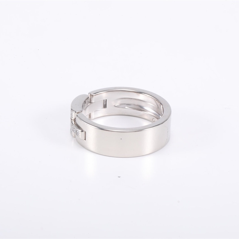 CARTIER 三排鑽鏈節與鏈條系列坦克半鑽戒指18K白金 51-3