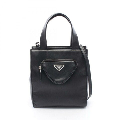 PRADA 三角形 Logo 2WAY 單肩手提包 1BG418 黑色皮革 二手 女士